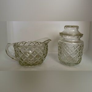 Vtg Anchor Hocking Waterford Waffle Pattern Creamer & AH Apothecary Jar with Lid